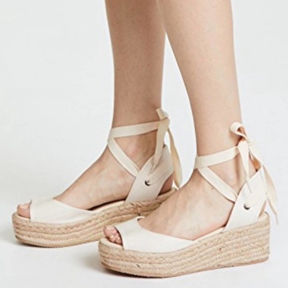 Soludos Shoes - Soludos Peep Toe Ankle Tie Canvas Espadrille Wedge